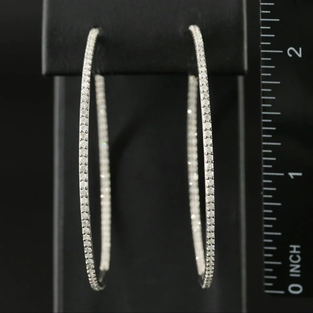 Sheryl Lowe Sterling inside out Diamond half hoops Earrings - Picture 2 of 5